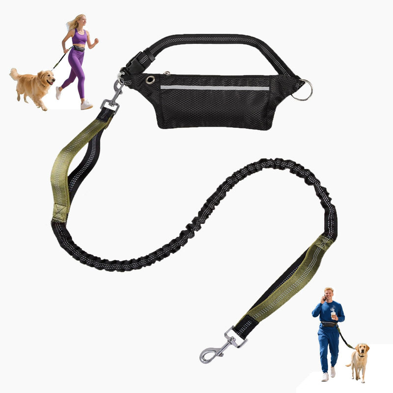 Hands Free Dog Leash with Lightweight Running Belt, Bungee Leash for Running Walking Hiking, Adjustable,Reflective,Durable Heavy Duty for Small Medium Large Dogs (8–120 lbs) (Military Green) Military Green - PawsPlanet Australia