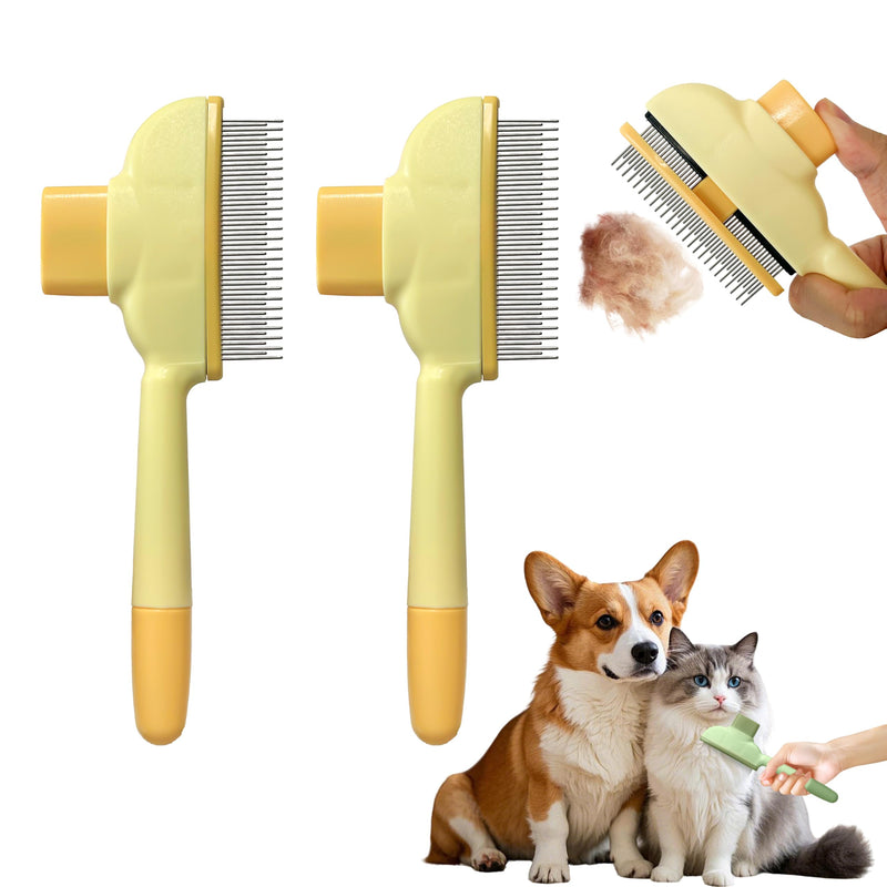 Cat Hair Brush & Dog Brush, Deshedding Brush for Long or Short Haired Pets, Removes Loose Fur, Durable Stainless Steel & ABS Design (yellow 2pcs) yellow 2pcs