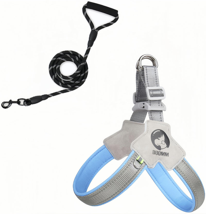 Dog Harness and Leash Set, Breathable Reflective Material, Durable Construction, Ergonomic Handle for Comfort, Ideal for Walks and Outdoor Activities (Blue, M) Blue - PawsPlanet Australia