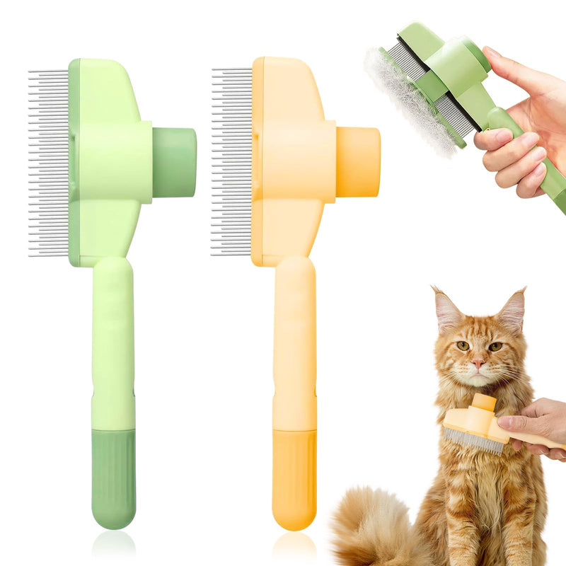 Zen Brush for Cats & Dogs - 2-Pack Self-Cleaning Pet Grooming Brush with Stainless Steel Teeth & Release Button, Hair Removal Tool for All Coat Types (Green+Yellow) - PawsPlanet Australia