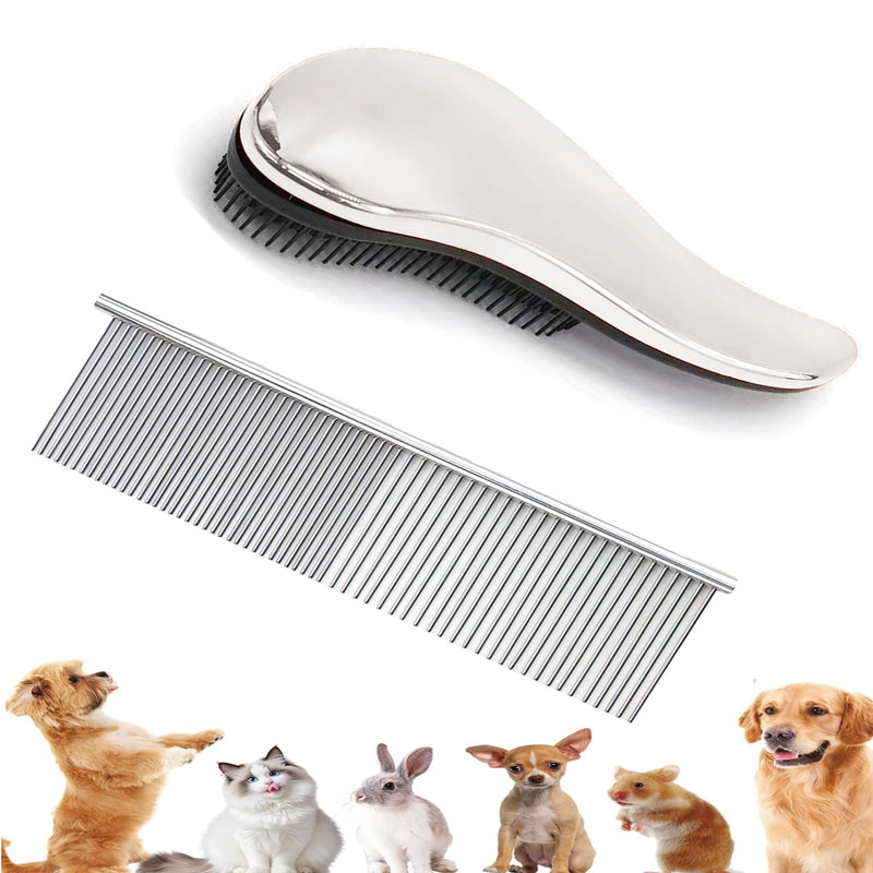 YOFANG Dog & Cat brush and Comb Set,Dog Grooming Brush for Short/Long/Curly Haired (Teddy,Poodles,Labradoodles etc),4-1 Pet Detangling Brush Effectively Remove Tangles, Knots and Mats. Silver - PawsPlanet Australia