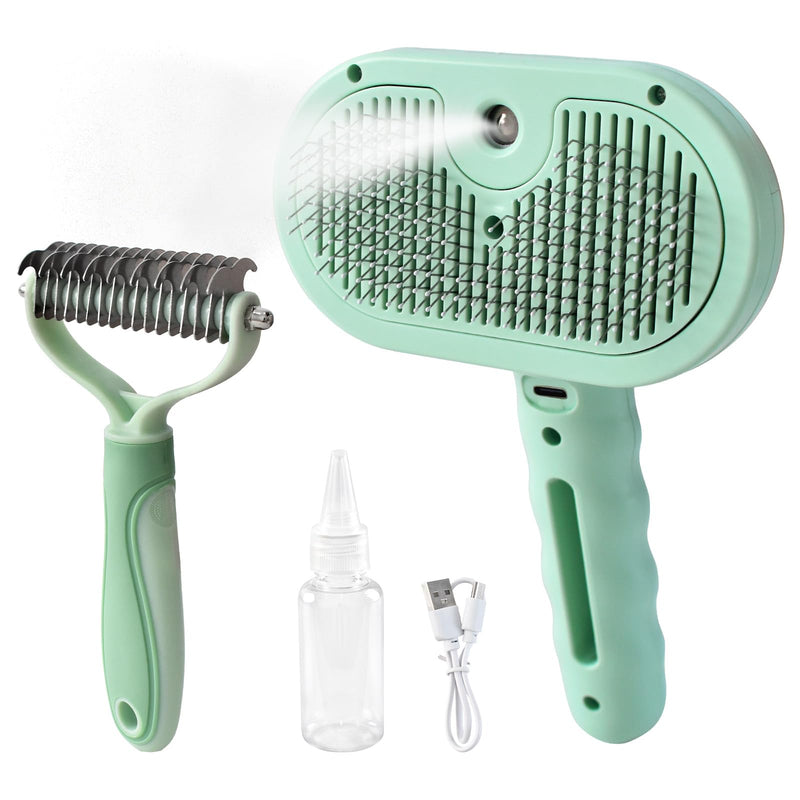 3-in-1 Pet Steam Brush for Dog Cat,Double-Sided Undercoat Rake for Shedding & Grooming,Spray Pet Hair Removal & Deshedding Dematting Comb for Long Short Haired,2 PCS - PawsPlanet Australia