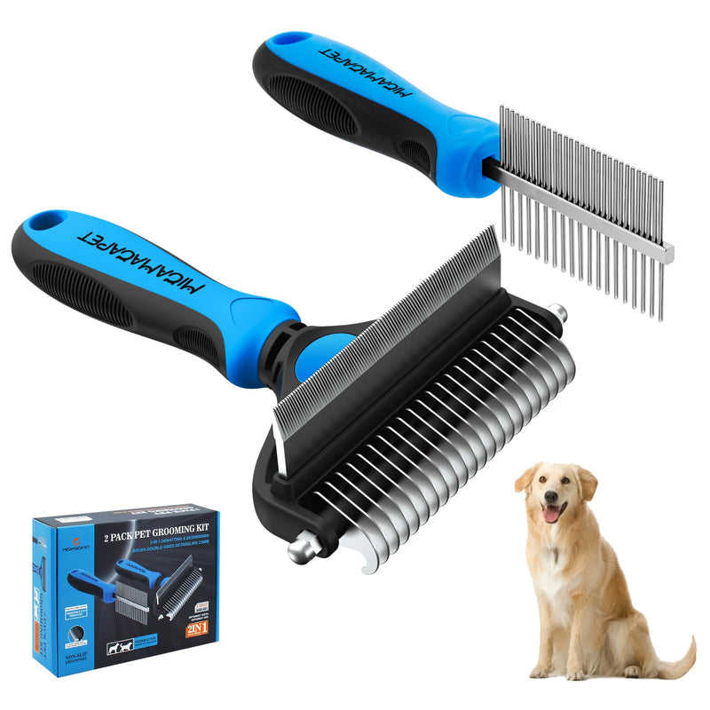 Pet Grooming Set with Shedding Brush and Dematting Comb，Brush for Long-haired Dogs，Dog Shedding Brush，Stainless steel teeth remove tangled hair，Pet Grooming Tools-Large Large - PawsPlanet Australia