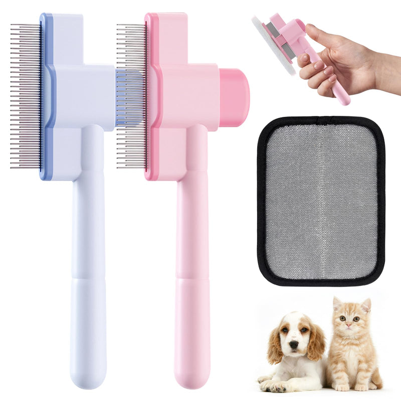 3PCS Flea Comb for Cats and Dogs with Pet Hair Remover Glove, Portable Pet Grooming Kit with a Release Button, Flea Removal Brush, Deshedding Glove for Shedding, For Pet Massage and Shed Hair Removal - PawsPlanet Australia