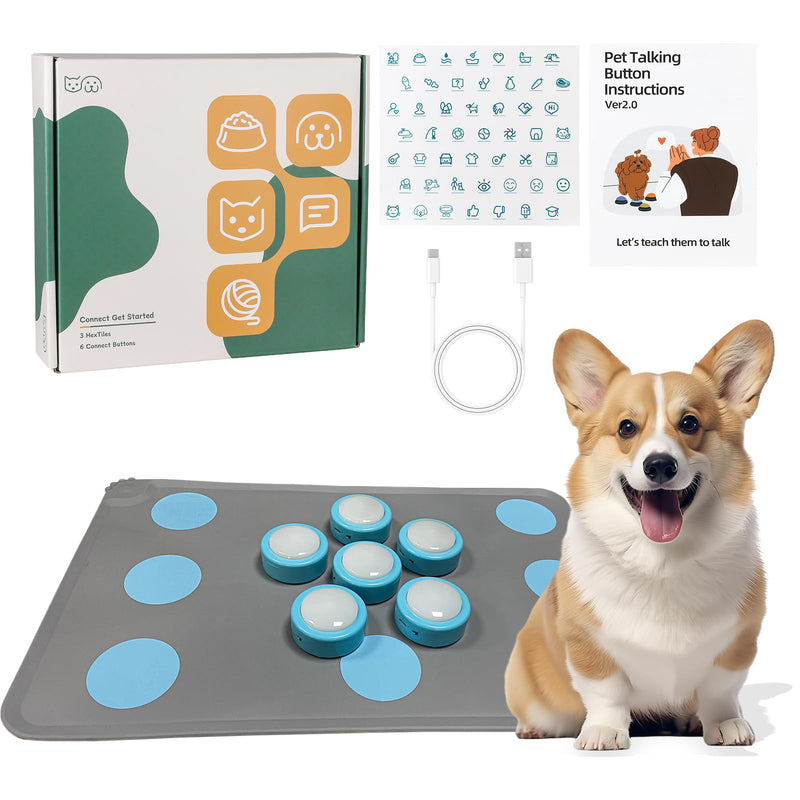 Dog Buttons for Communication – 6 Pack Rechargeable Dog Talking Buttons Starter Kit with Non-Slip Mat, High-Sensitivity & 24s Voice Recording 49 Stickers Pet Training Buttons for Dogs & Cats - PawsPlanet Australia