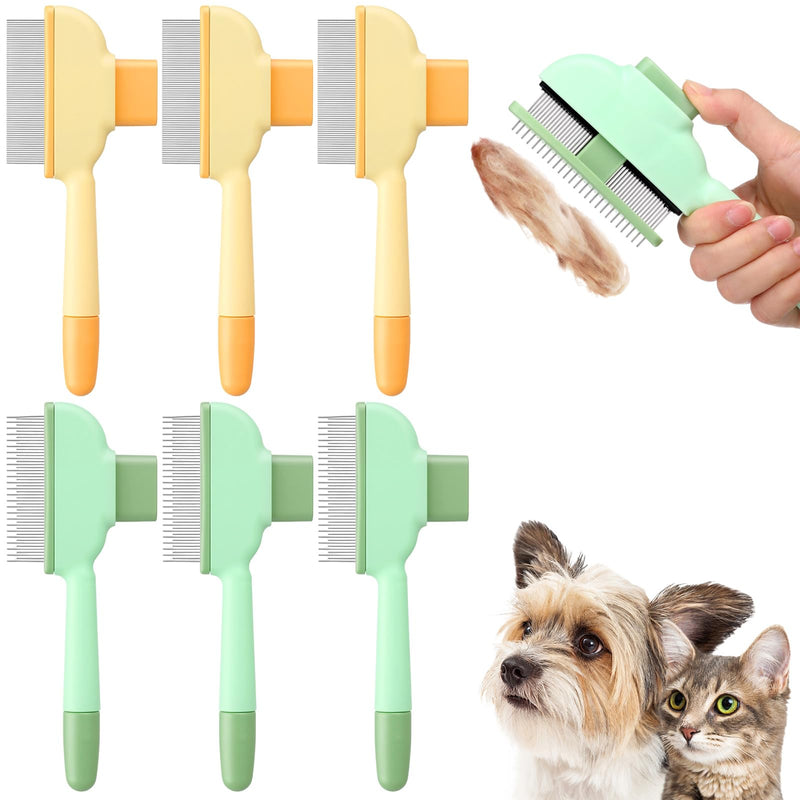 Meanplan 6 Pcs Pet Hair Removal Comb Flea Comb for Cats Dogs One Click Self Cleaning Grooming Brush Bulk Dogs Long Short Stainless Steel Teeth for Shedding Massaging Cleaning Pet Hair (2 Style) - PawsPlanet Australia
