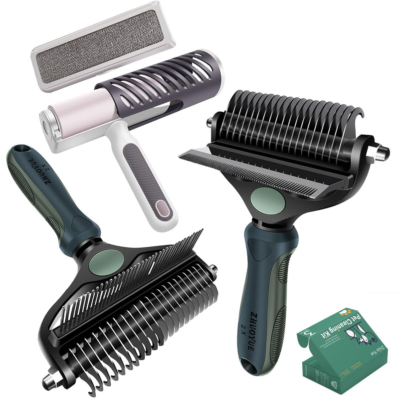 Dog Brush Set - 2-in-1 Double-Sided Slicker Brush for Dogs | Dog Brush for Shedding & Long/Short Haired Dogs, Fur Remover Roller for Efficient Cleanup, Shedding Solution for Multi-Pet Homes（3PCS） - PawsPlanet Australia