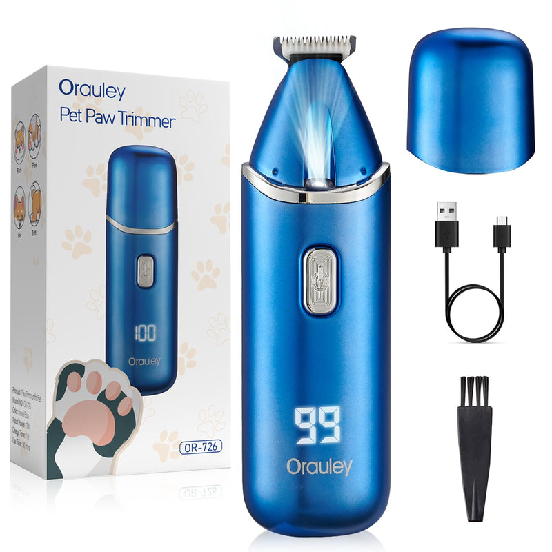 Dog Paw Trimmer, Paw Trimmer for Dogs & Cats, Low-Noise Dog Clippers with Safe Blade, LED Light,Protective Cap, Rechargeable Electric Pet Paw Grooming Clippers for Paws, Ears, Face, Jewel Blue - PawsPlanet Australia