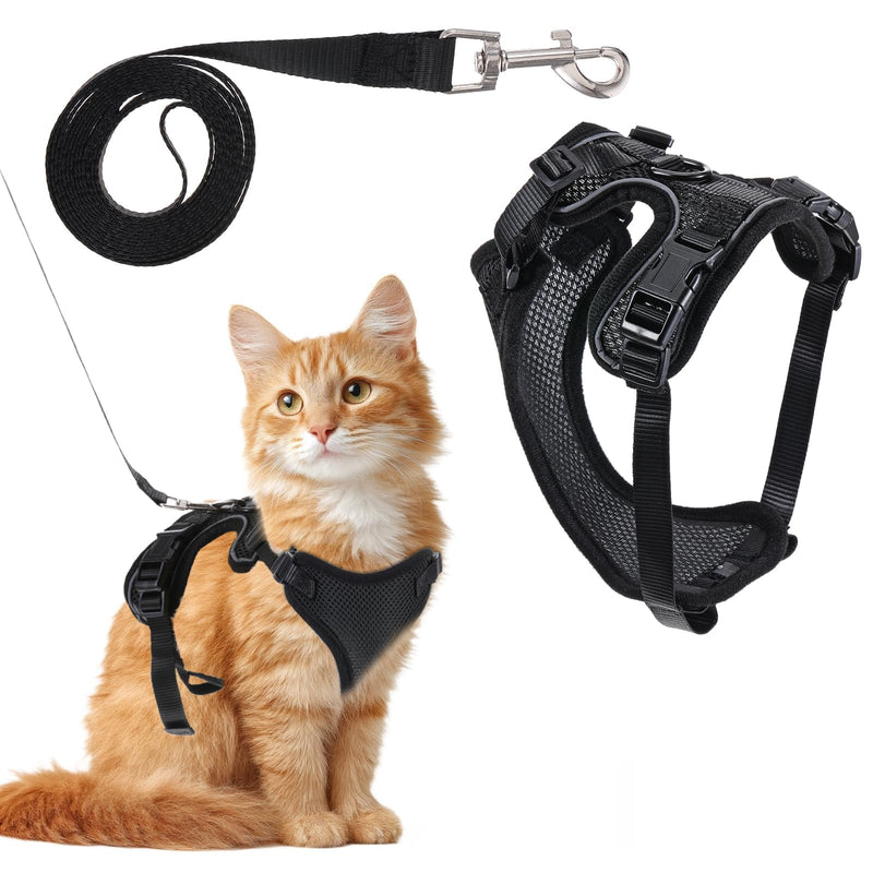Cat Harness and Leash Set for Walking, Escape Proof Adjustable Cat Harness, Breathable Comfortable Reflective Strips Harness, Easy to Wear for Small Medium Large Cats(Black, S) - PawsPlanet Australia