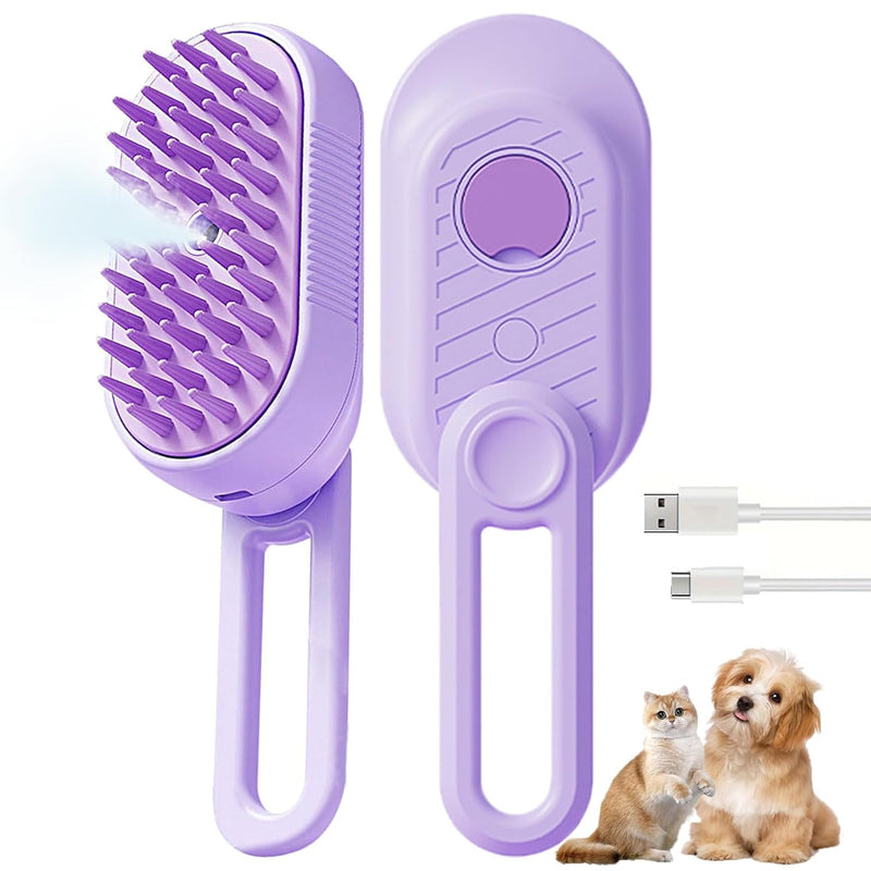 3 in 1 Cat Steam Brush for Shedding & Grooming with Foldable Handle Pet Spray Hair Removal Comb Spritz Defur Comb for Cats Water Brush for Long & Short Haired Pets NEW Purple - PawsPlanet Australia