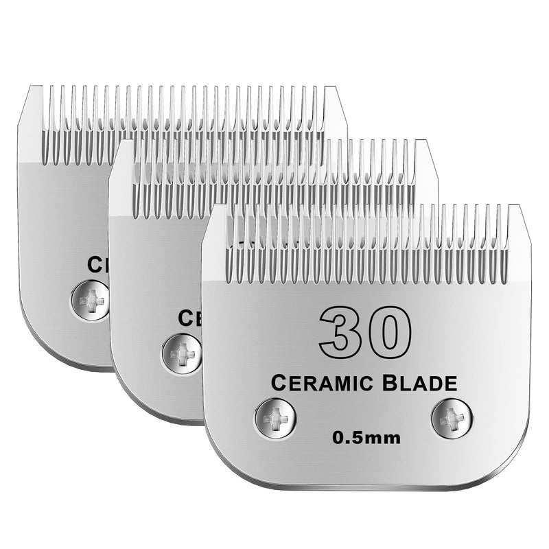 30# Detachable Pet Dog Grooming Clipper Ceramic Blade,Compatible with Andis Size 30 Cut Length 1/50"(1.5mm),Compatible with andis/wahl/Oster Dog Clippers 3PCS Silvery-4