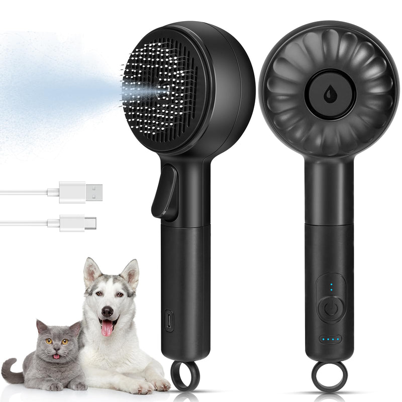 Cat Steam Brush with 2 Steam Modes for Cats Dogs Shedding, Low Noise Pet Hair Brush with One Release Button Cool Mist for Indoor Cats Black - PawsPlanet Australia