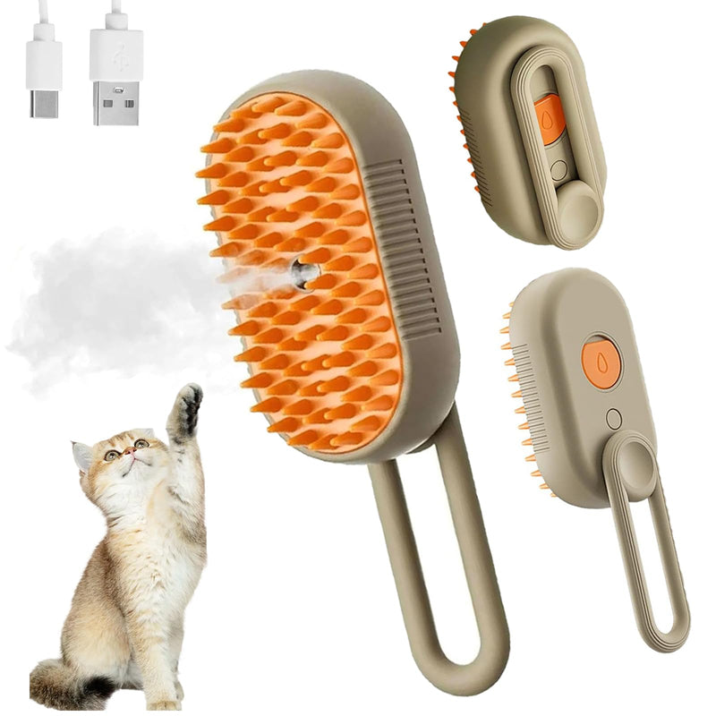 4 in 1 Cat Steam Brush,cat brushes for indoor cats,Rechargeable Steam Cat with Steam,Anti-Static Steam Pet Brushes for Dogs Cats(Khaki) - PawsPlanet Australia