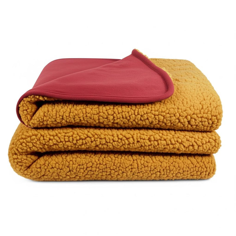 Waterproof Pet Blanket for Dogs and Cats - Reversible Leakproof Furniture Protector, Non-Slip Washable Throw for Sofa, Bed, Car Seat, Couch Cover - Red Wine Flannel & Gold Sherpa Size L (40” x 60”) Red Wine and Gold - PawsPlanet Australia
