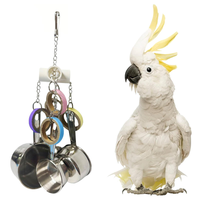 LWINGFLYER Stainless Steel Parrot Toys, Pullable Stainless Steel Cup and Cardboard Ring Toys Hanging Chew Bird Toys for Large Parrots，African Grey, Amazon Parrots - PawsPlanet Australia