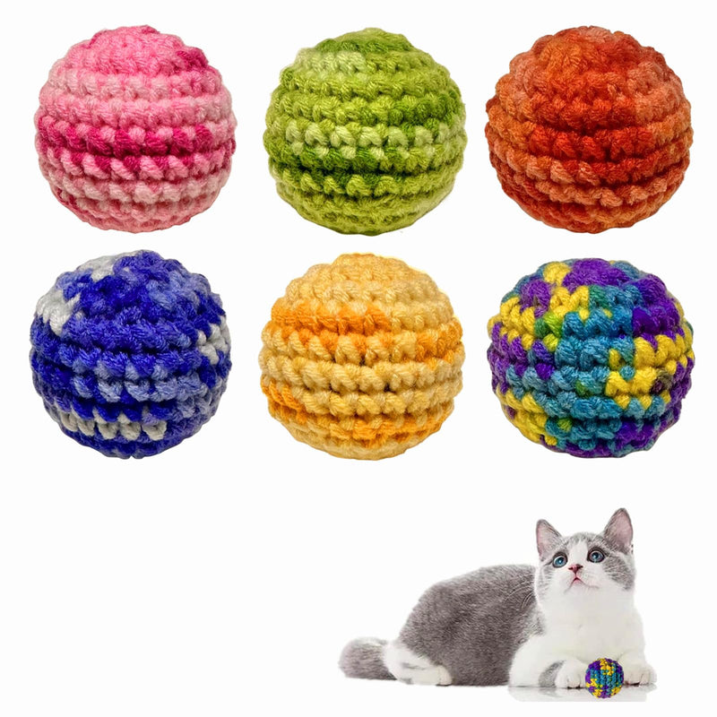 Jingle Cat Toy Balls 6 Pack 1.77" Woolen Yarn with Bell - Indoor Kitten Toys for Safe Chew & Play, Includes Gift Box - PawsPlanet Australia