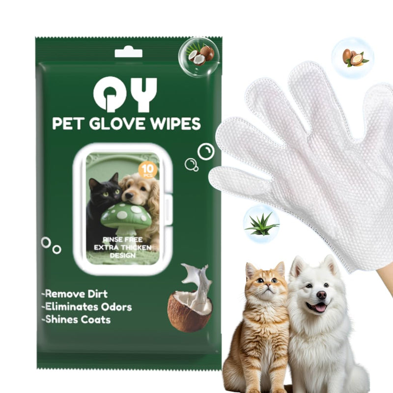 10-Pack Pet Cleaning Glove Wipes with Lid | Extra Thick Dog & Cat Grooming Gloves | Rinse-Free Bath Wipes with Coconut, Aloe, Corn & Jojoba for Odor Control & Daily Care 10 count - PawsPlanet Australia