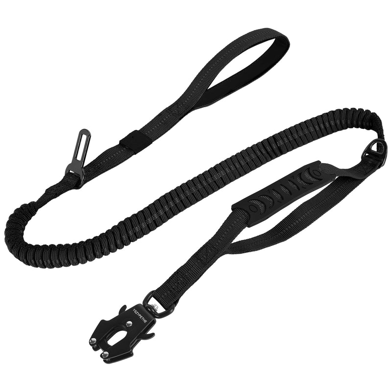 Heavy Duty Dog Leash, 4-6 Ft Shock Absorbing with Heavy-Duty Seatbelt Buckle & Dual Handles - No Bungee, for Medium to Large Dogs (Black) BLACK - PawsPlanet Australia