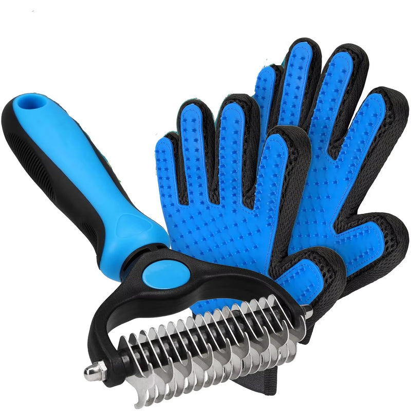 Pet Grooming Glove & Deshedding Brush for Dogs & Cats – Shedding Control Glove, Fur & Hair Remover Mitt, Gentle Grooming & Massage Tool – One Size Fits All, Blue - PawsPlanet Australia