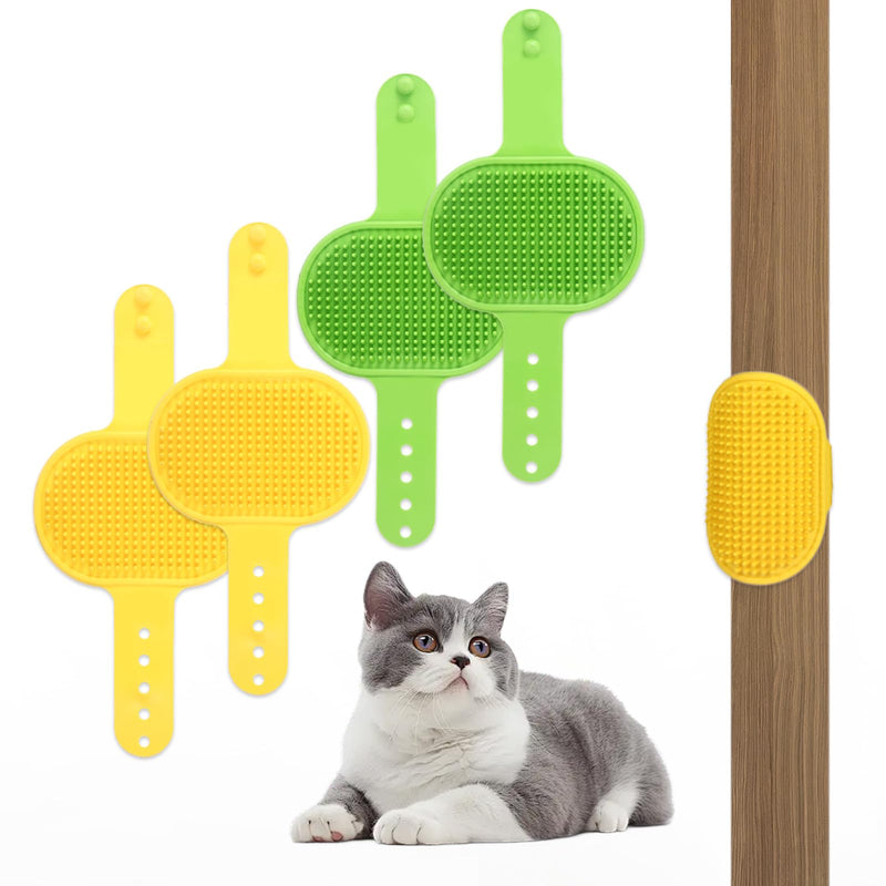 4 Pcs Silicone Grooming Strap Pad for Cats, Adjustable Rubber Cat Self Groomer Corner Scratcher, Cat Face Scratchers Massager for Long Short Hair, Self Grooming Cats Brush Rubbing Post Accessories 2pcs Yellow, 2pcs Green - PawsPlanet Australia