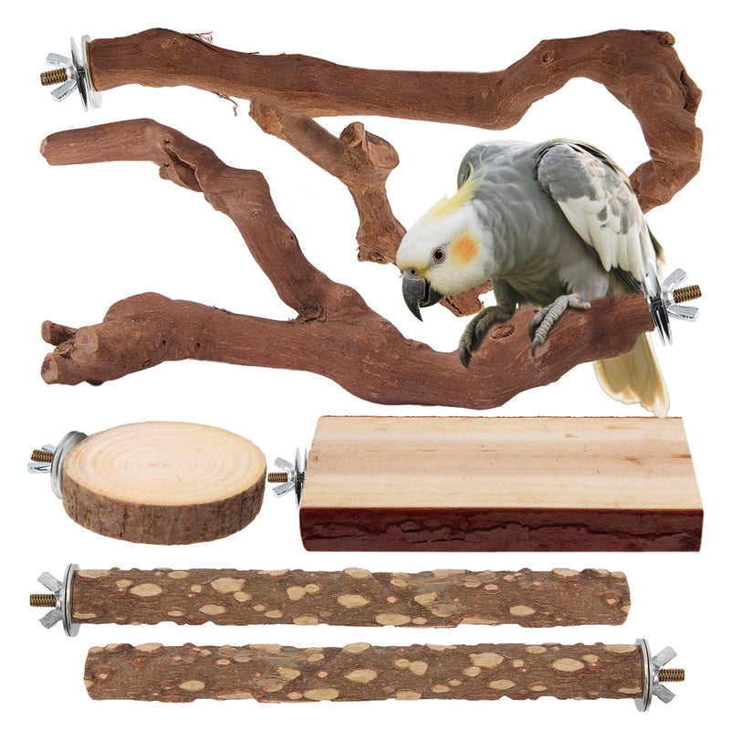Parrot Perch Bird Perch Stand Set Natural Wild Wood Grape Sticks Paw Grinding Fork Parakeet Climbing Standing Branches Toys Cage Accessories for Conure,Cockatiels Lovebirds,Budgies Chewable 6PC - PawsPlanet Australia