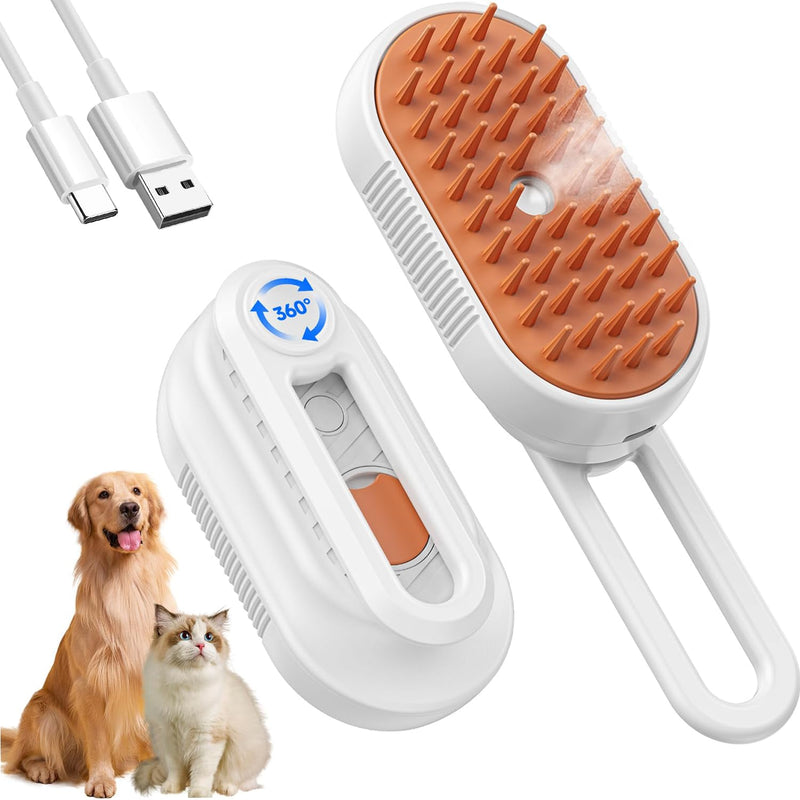 Cat Steam Brush for Shedding, 4-in-1 Rechargeable Steam Pet Brush for Cats & Dogs, Anti-Static, Gentle Fur Removal & Combing, Ideal for Short & Long Hair Pets, Easy to Use - PawsPlanet Australia