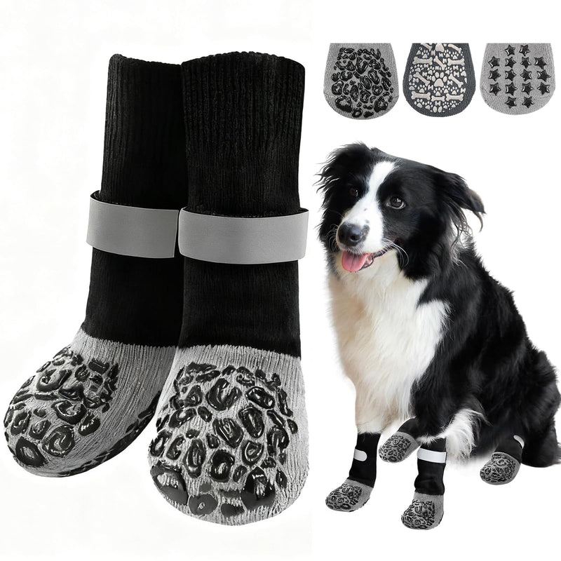 Dog Paw Protectors Socks for Hot & Cold Pavement, Anti Slip Dog Shoes with Maximum Grip to Prevent Licking Paws, Slipping, Paw Protector Boots for Small Medium Large Senior Dogs (Black Leopard, XS) Black leopard XS(4 pcs) - PawsPlanet Australia