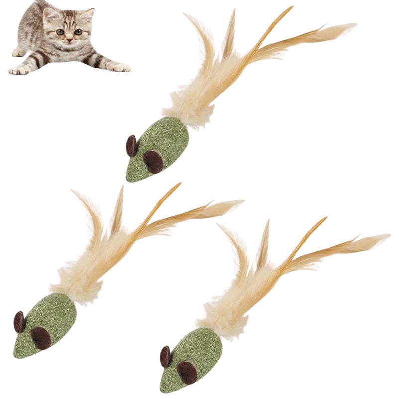 Cat Toys Catnip for Indoor Cats, 3 Pack Feather Tail Mice Toys, Interactive Cat Toys for Kittens, Chew & Chase Mouse Shaped with Organic Catnip - PawsPlanet Australia