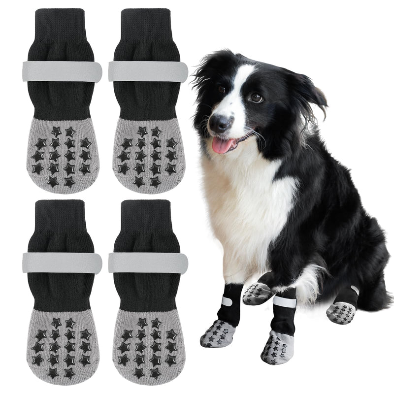 Dog Paw Protectors Socks for Hot & Cold Pavement, Anti Slip Dog Shoes with Maximum Grip to Prevent Licking Paws, Slipping, Paw Protector Boots for Small Medium Large Senior Dogs (Black Star, M) - PawsPlanet Australia