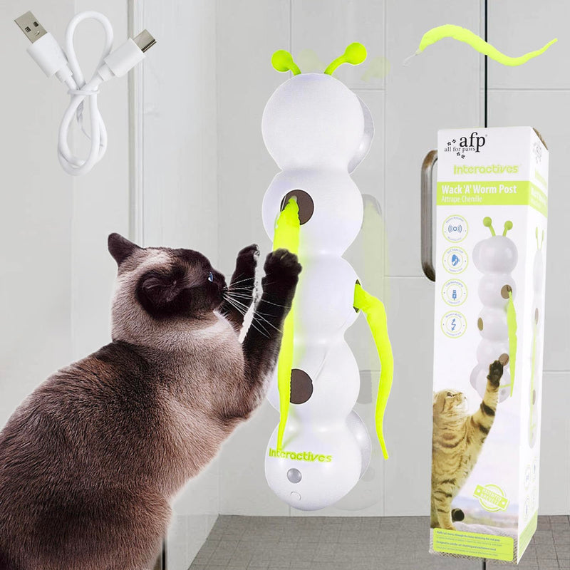 Caterpillar Smart Cats Toys, Interactive Cat Feather Toy with Motion Sensor, Whirlie Cat Toy for Hunting, Reduce Boredom, USB Rechargeable, No Drilling Required, Mount on Wall & Window - PawsPlanet Australia
