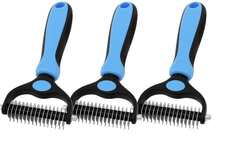 StarDib Pet Grooming Rake, Double-Sided Dematting Comb for Dogs & Cats, Undercoat Deshedding Tool with Comfort Handle, 3 Pack, Blue/Black - PawsPlanet Australia