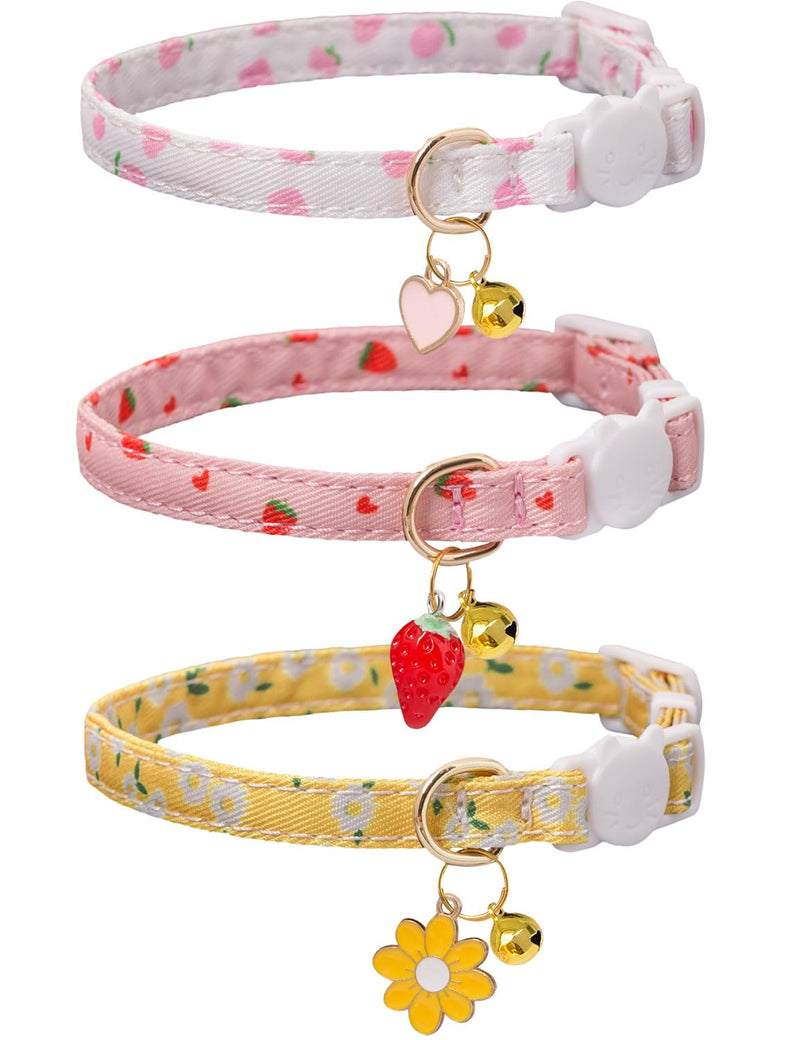 Cat Collar Breakaway with Bells,3 Pack Safety Adjustable Pet Collars,Ideal for Girl Boy Kittens. (Pink White Yellow) pink white yellow - PawsPlanet Australia