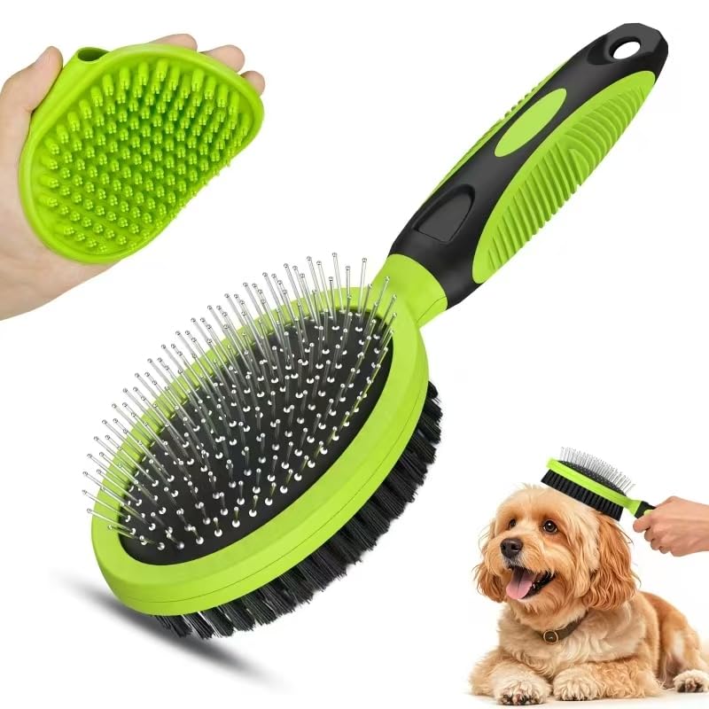 2PCS Pet Grooming Tools - Double-Sided Brush for Shedding and Bathing, Suitable for Short/Long Haired Dogs Cats and Horses, Deshedding Dog Brush, Mane & Tail Combs for Horses - Pet Supplies (Green) Green - PawsPlanet Australia