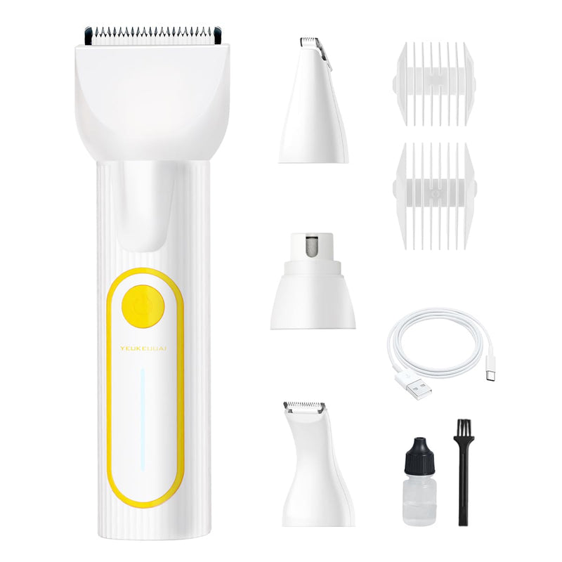 Dog Clippers Grooming Kit, 4-in-1 Low-Noise Dog Paw Trimmer, Shaver, Nail Trimmer and Nail Grinder 2025 New Electric Cordless Pet Grooming Kit White - PawsPlanet Australia