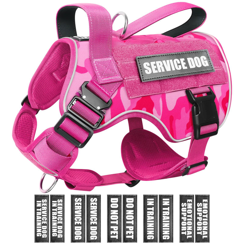 WINSEE Tactical Dog Harness for Medium Dog, Heavy Duty Service Working MOLLE Vest with 10 Pet Patches, 2X Metal Buckle Vest for Training Hunting Walking Camo Pink - PawsPlanet Australia