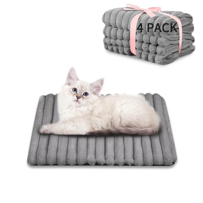 NWK Pack of 4 Fluffy Self Warming Cat Mat, Cat Blanket, Thermal Dog Mat, Washable, Non-Slip Bottom for Sofa & Crate & Kennel & Car Seat (Misty Gray, Small (19'' X 15'' X 0.7'')) Misty Gray Small (19'' X 15'' X 0.7'') - PawsPlanet Australia