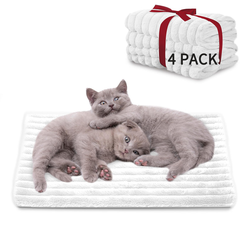 NWK Pack of 4 Fluffy Self Warming Cat Mat, Cat Blanket, Thermal Dog Mat, Washable, Non-Slip Bottom for Sofa & Crate & Kennel & Car Seat (Creamy White, Medium (27'' X 18.5'' X 0.7'')) - PawsPlanet Australia