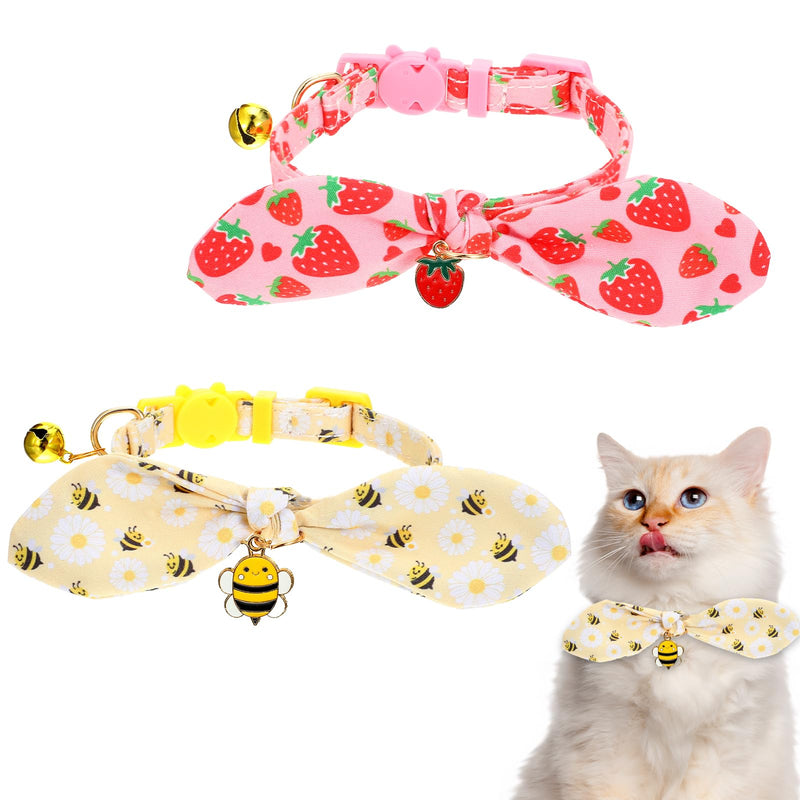 2 Packs Bow Kitten Collar Breakaway with Bell & Pendant Adjustable Kitten Collars with Safety Buckle for Girl Boy Cats Puppy and Small Pets (Pink+Yellow) - PawsPlanet Australia