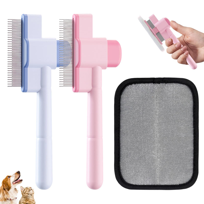 2PCS Flea Comb for Cats and Dogs with Pet Hair Remover Glove, Self Cleaning Pet Flea Cat Grooming Brush with Release Button for Massaging and Cleaning Shedding Pets Hairs - PawsPlanet Australia