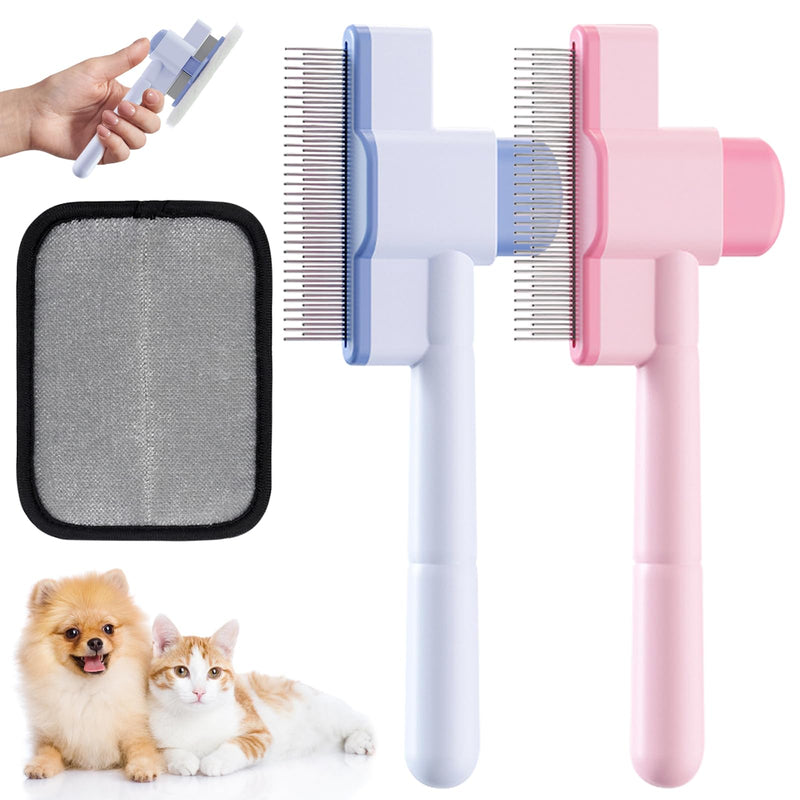 2 Pcs Self-Cleaning Flea Comb for Cats Dogs with Pet Hair Removal Glove – Dual Tooth and Gentle Cat Comb for Long/Short Hair – Ergonomic Zen Brush Cat Grooming/Nit Supplies - PawsPlanet Australia