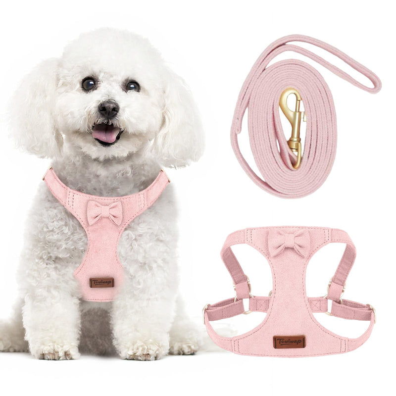 No Pull Small Dog Harness and Leash Set, Adjustable Puppy Harness for Extra Small XS XXS Girl Dogs, Soft Suede No Choke and Escape Proof Pet Harness Vest Leash for Puppy Cat (Pink S) Pink - PawsPlanet Australia