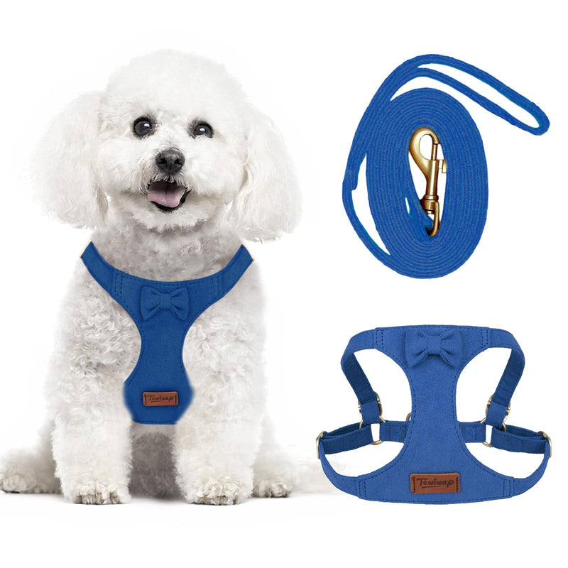 No Pull Small Dog Harness and Leash Set, Adjustable Puppy Harness for Extra Small XS XXS Girl Dogs, Soft Suede No Choke and Escape Proof Pet Harness Vest Leash for Puppy Cat (Navy XS) Navy - PawsPlanet Australia