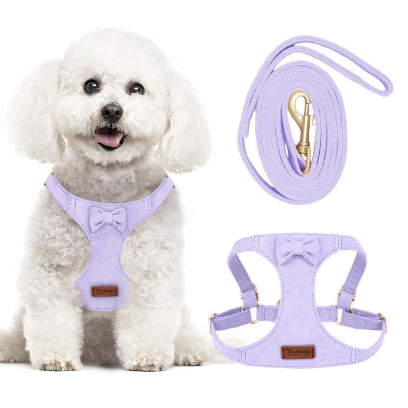 No Pull Small Dog Harness and Leash Set, Adjustable Puppy Harness for Extra Small XS XXS Girl Dogs, Soft Suede No Choke and Escape Proof Pet Harness Vest Leash for Puppy Cat (Purple XS) Purple - PawsPlanet Australia