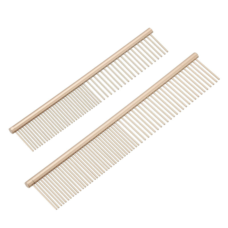 Dog Cat Comb, Pet Combs Stainless Steel Teeth with Rounded Ends for Knots Mats Loose Hair Removal, 6.5/7.5IN (Gold Coated, 2 Pack), Grooming Tool Intended for Long Curly Hair Pet Gold Coated 6.5/7.5 IN