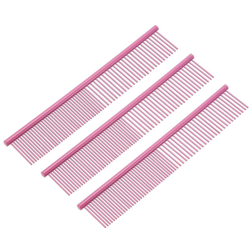 Dog Cat Comb, Pet Combs Stainless Steel Teeth with Rounded Ends for Knots Mats Loose Hair Removal, 7.5IN (Pink Coated, 3 Pack), Grooming Tool Intended for Long Curly Hair Pet Pink Coated 7.5 IN