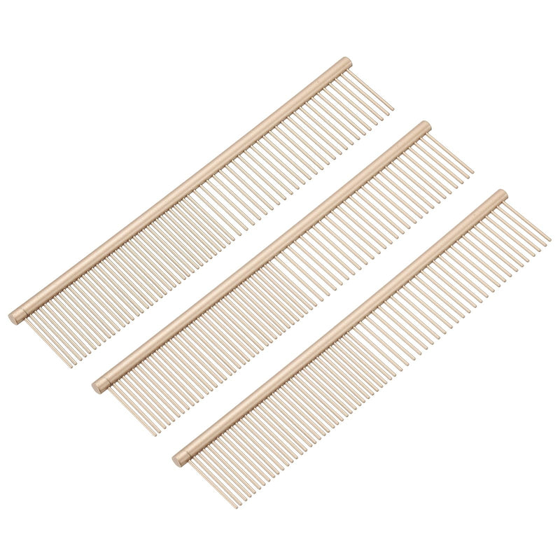 Dog Cat Comb, Pet Combs Stainless Steel Teeth with Rounded Ends for Knots Mats Loose Hair Removal, 7.5IN (Gold Coated, 3 Pack), Grooming Tool Intended for Long Curly Hair Pet Gold Coated 7.5 IN