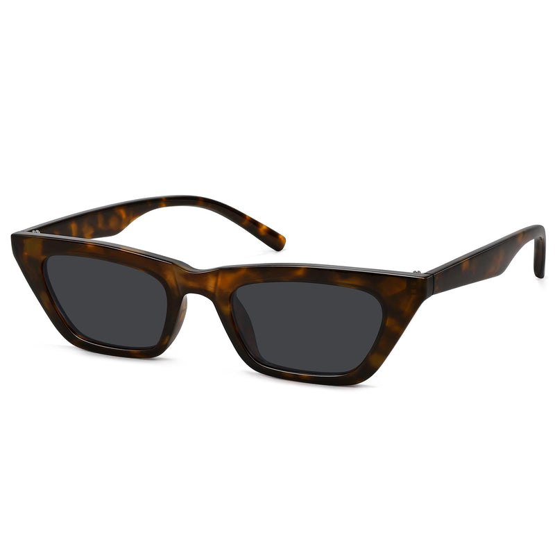 Narrow Square Cat Eye Sunglasses for Women | Retro Vintage-Chic UV400 Driving shades Brown Tortoise Frame/Grey Lens Standard - PawsPlanet Australia