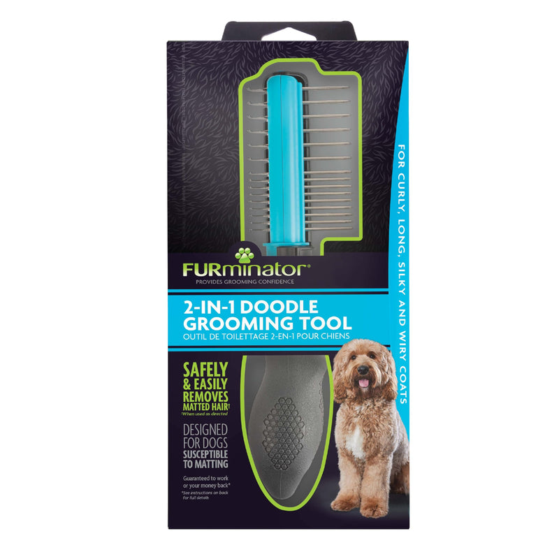 FURminator 2-in-1 Doodle Grooming Tool for Dogs, 1 Count, Dematting Tool with Comb for Mats, Tangles & Maintenance on Curly, Long, Silky & Wiry Coats - PawsPlanet Australia