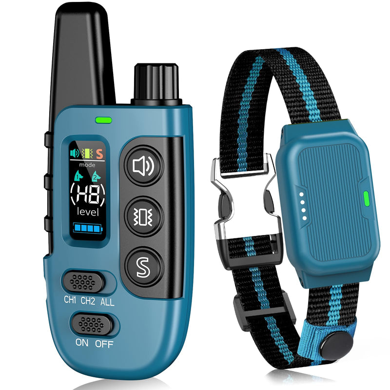 Shock Collar for Dogs, IP67 Waterproof Dog Training Collar with Remote Control, 3 Modes: Beep, Vibration, Safe Static, Rechargeable Adjustable for 15-110lbs Medium Large Dogs Blue - PawsPlanet Australia