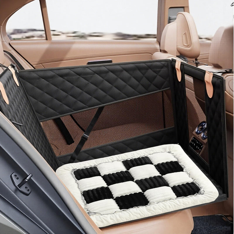 Dog Car Seat Cushion for Carriers & Crates, Pet Travel Mat with Non-Slip Backing, Soft PP Cotton Filled Dog Bed for Car Seats, Hard & Soft Carriers, Pet Crates, Machine Washable (19.6"x19.6") Black&White Medium - PawsPlanet Australia
